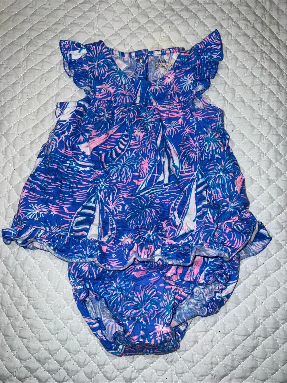 Lilly Pulitzer Girls Blue & Pink Sailboat Ruffle Matching Set